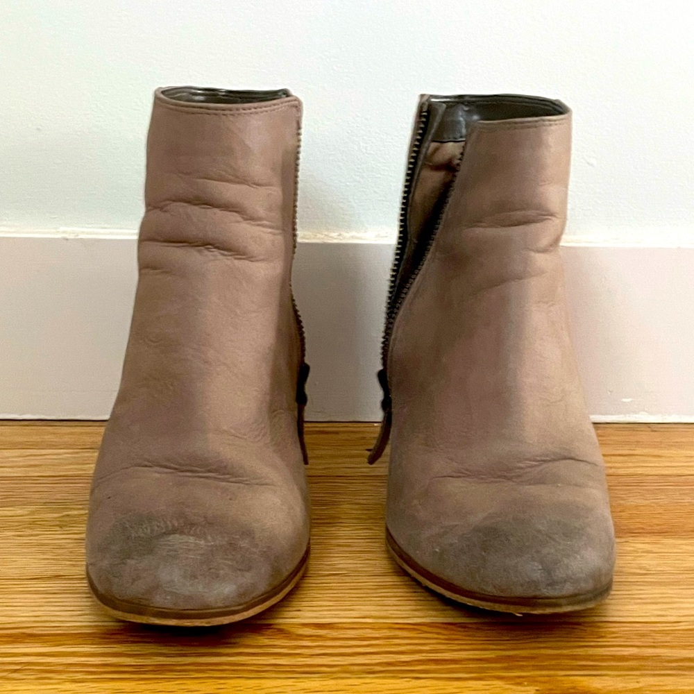 Nude Wooden Heeled Booties